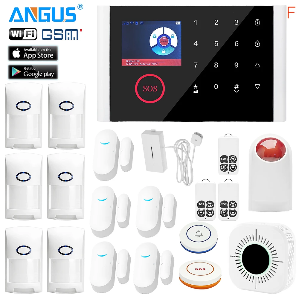 

Angus Tuya Smartlife Wireless SIM GSM WIFI Home Burglar Security Alarm System for Home House Store Office Wifi Alexa Compatible