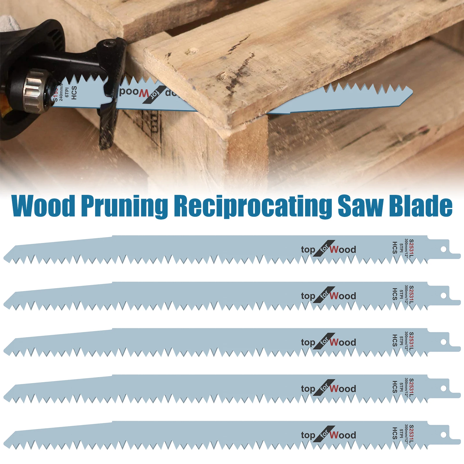 

Набор лезвий для сабельной пилы из высокоуглеродистой стали, 5 шт., 9,5/11,8 дюйма, 5TPI, острые износостойкие режущие лезвия для дерева и пластика