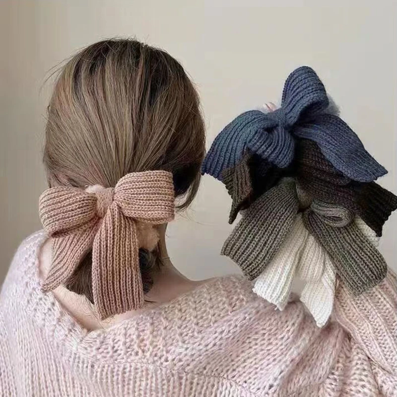 Осень-зима нежный вязаный шерстяной бант веревка для волос милое и универсальное