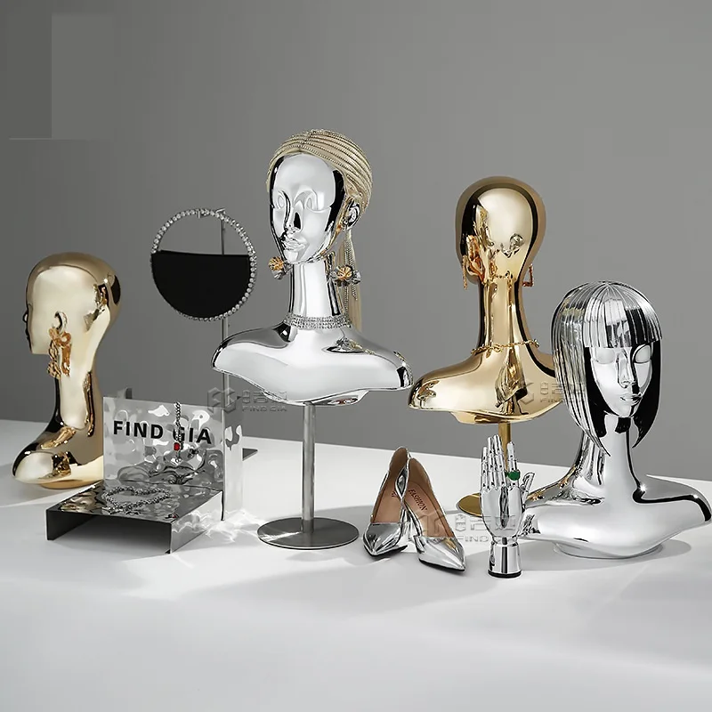 Electroplating Gold or Silver Female Mannequin Head with Bust For  Jewelry Display Stand Hat Wig Scarf Bracket