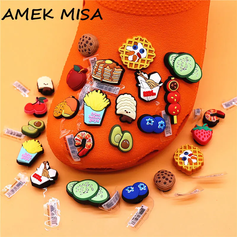 Freeshipping 1pcs Food Style PVC Shoes Buckle Decorations Pins Shrimp Noodles Blueberry Pie Chips Designer Shoe Charms Croc Jibz Freeshipping 1pcs Food Style PVC Shoes Buckle Decorations Pins Shrimp Noodles Blueberry Pie Chips Designer Shoe Charms Croc Jibz