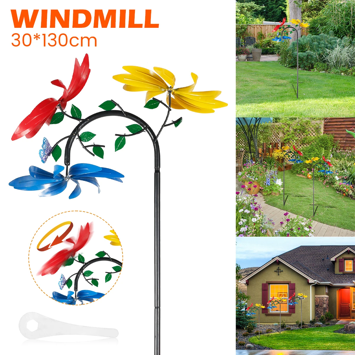 

L Metal Wind Spinner Unique and Magical Metal Windmill Garden Metal Windmill Sculptures Multi-Color Flowers Butterflies