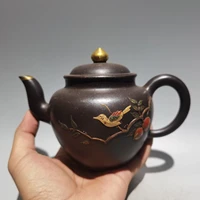 7 chinese yixing zisha pottery outline in gold magpie dengmei festive teapot purple clay pot kettle purple mud ornament