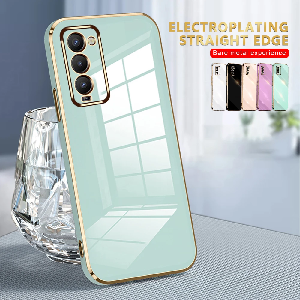 Мягкий защитный чехол из ТПУ с квадратным золотым корпусом для Tecno Camon 18 камеры
