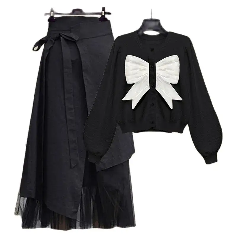 

Комплект из двух предметов, однобортный Топ и юбка, свитер с V-образным вырезом + ассиметричная Юбка-миди длиной ниже колена из тюля с эластич...