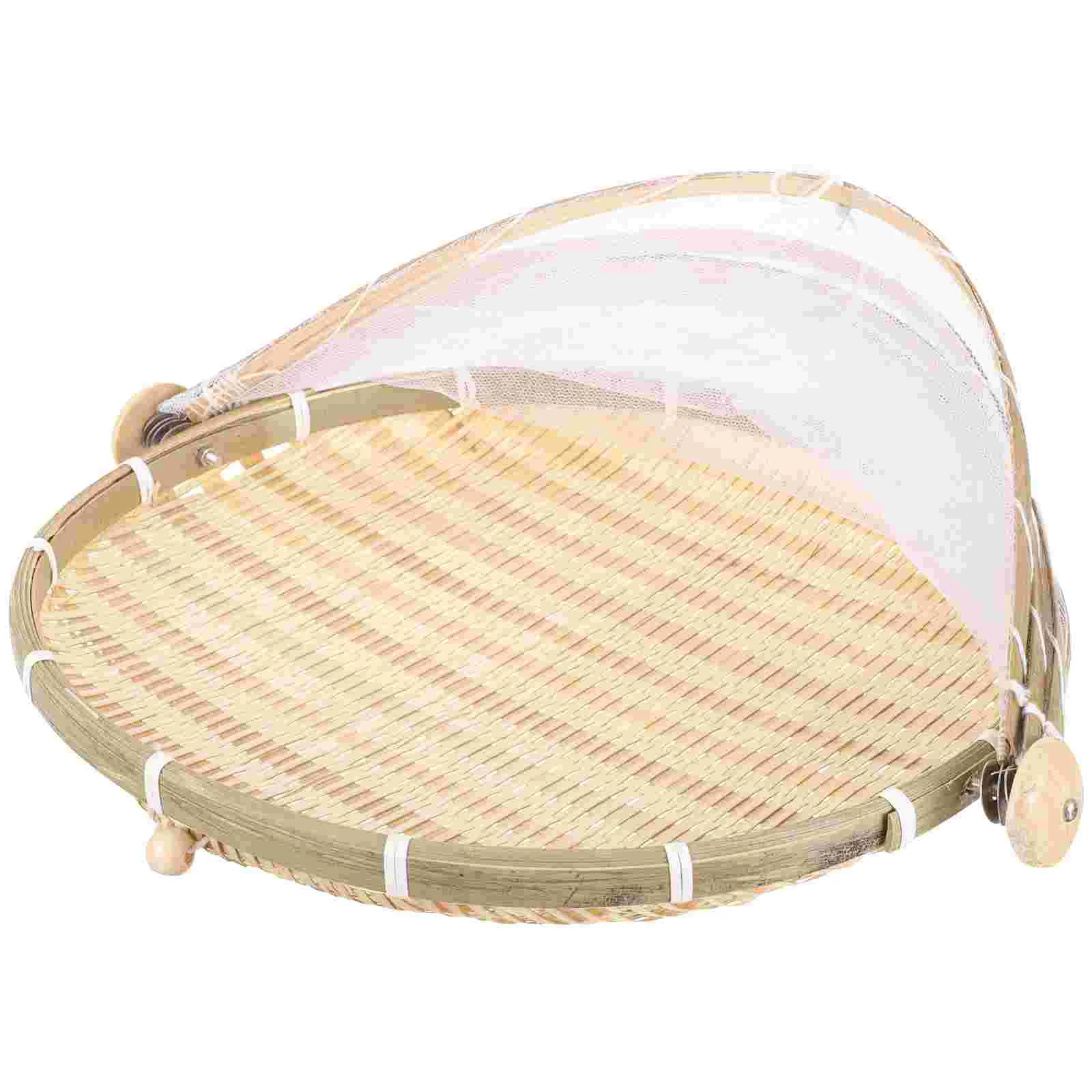 

Dustpan Storage Basket Bread Baskets Serving Round Bamboo Mesh Covers Woven Gauze Tray Bamboo Storage Basket Outdoor Holder