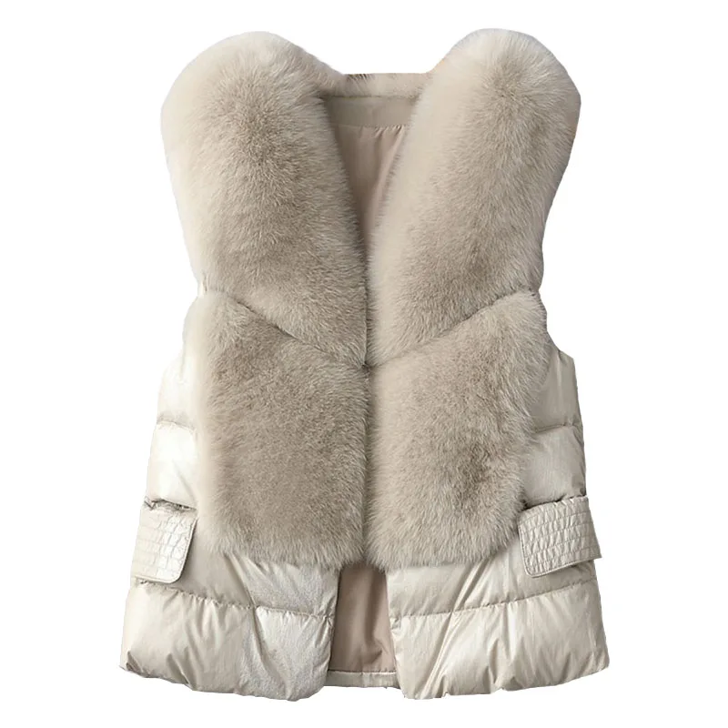 Fur Vest Women's Short Down Feather Imitation Fox Slim Temperament Jacket 2021 New Autumn And Winter Fashion All-match