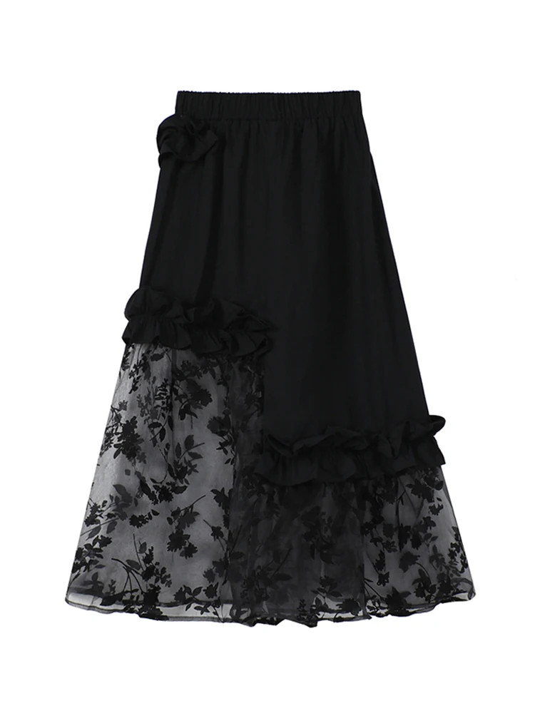 Женская сетчатая юбка готическая Черная винтажная универсальная трапециевидная