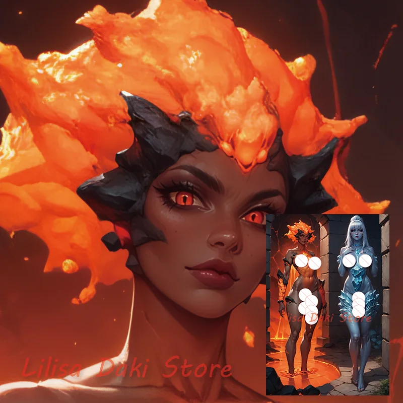 Dakimakura Fire And Ice Golem Futa аниме наволочка для тела двусторонний принт в натуральную