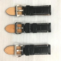 fashionable men black leather watch strap 24x22mm stainless steel buckle