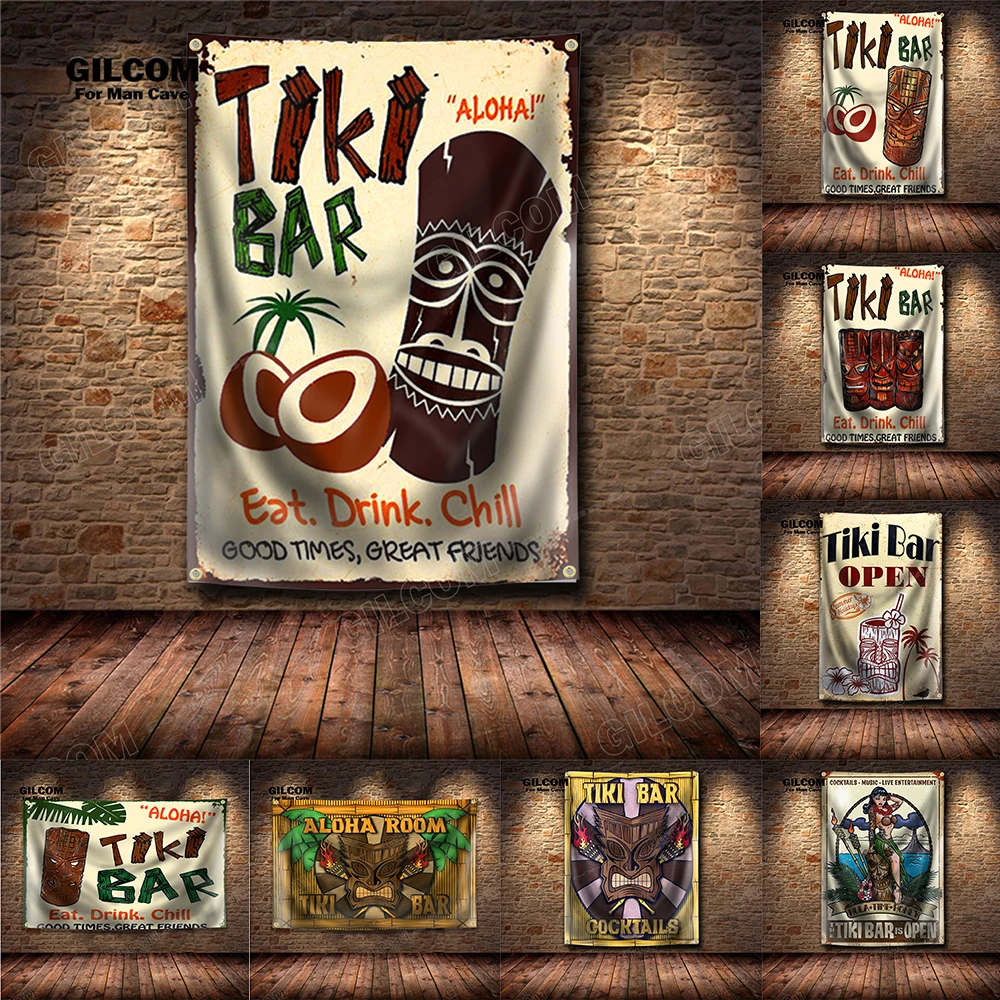 TIKI баннер для бара, коктейлей, флаг капитана бара, Постер для холодного пива и напитков, художественный винтажный знак для вечерние, автомобиля, мужской стиль, паб, клуб, бар