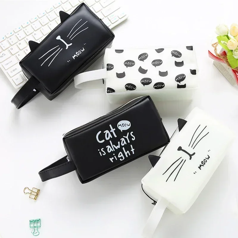 Креативный милый черный белый цвет кот квадратный пенал портативная большая