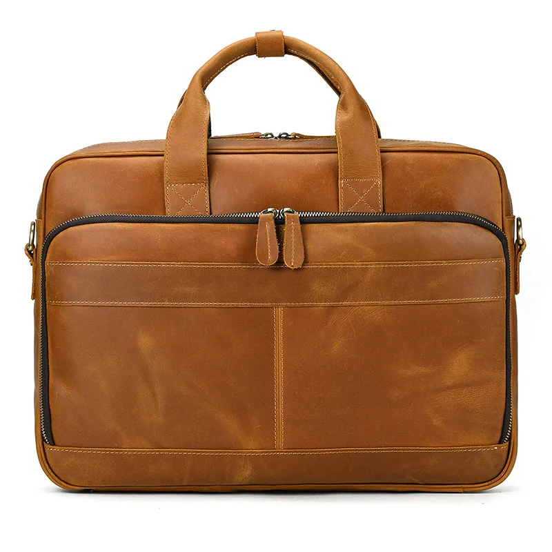 Men Retro Real Leather Briefcase Big Brown Business Work Tote Large Crazy Horse leather 16