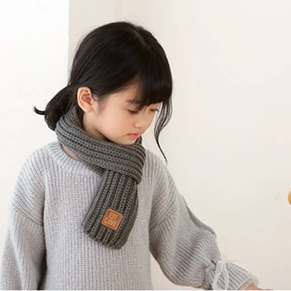 

new baby warm leather label neck wrap pure color knitted neck scarf