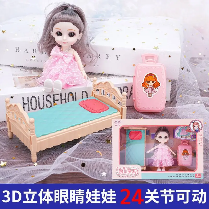 

Play House Toy Bed Bjd Doll Full Set 4 Inch BJD Doll 3D Eye Home Bedroom Princess Set Gift Girl Play House Toys
