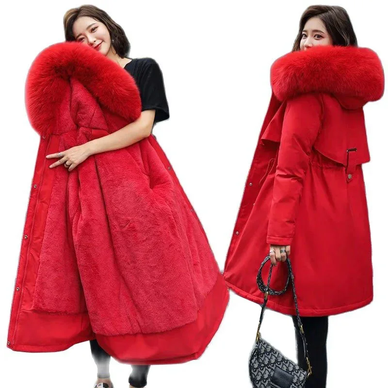 

Женские парки, флисовое Утепленное зимнее пальто, новинка, женские зимние парки средней длины большого размера, Женская Стеганая куртка C75