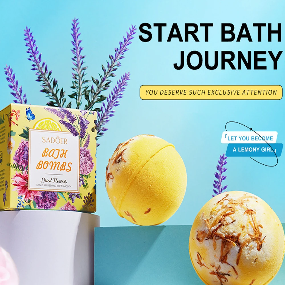 

100g Dried Flowers Bath Bombs Lemon Fragrance Deep Moisturizes Cleansing Pores Dirts Soft Smooth Refreshing Skin Care Bath Ball