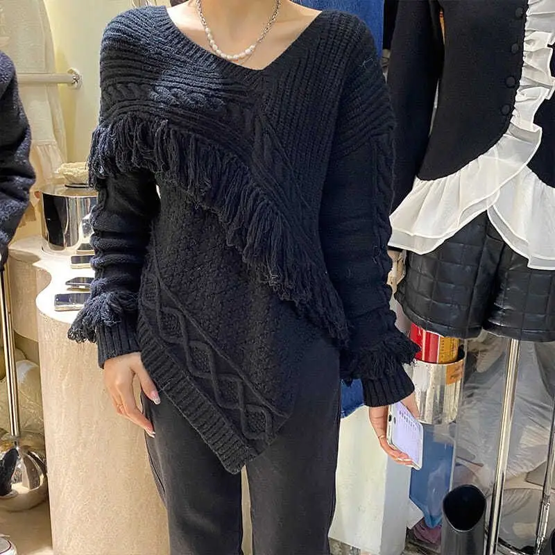 Женский трикотажный пуловер свитер с полуоткрытым V-образным вырезом 2022 женское