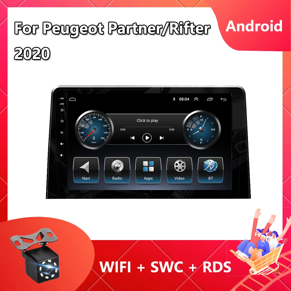 

2 Din Car Radio For Peugeot Partner/Rifter 2020 Android 10 Navigation GPS Multimedia Player 1024*600 HD Touchscreen Bluetooth BT