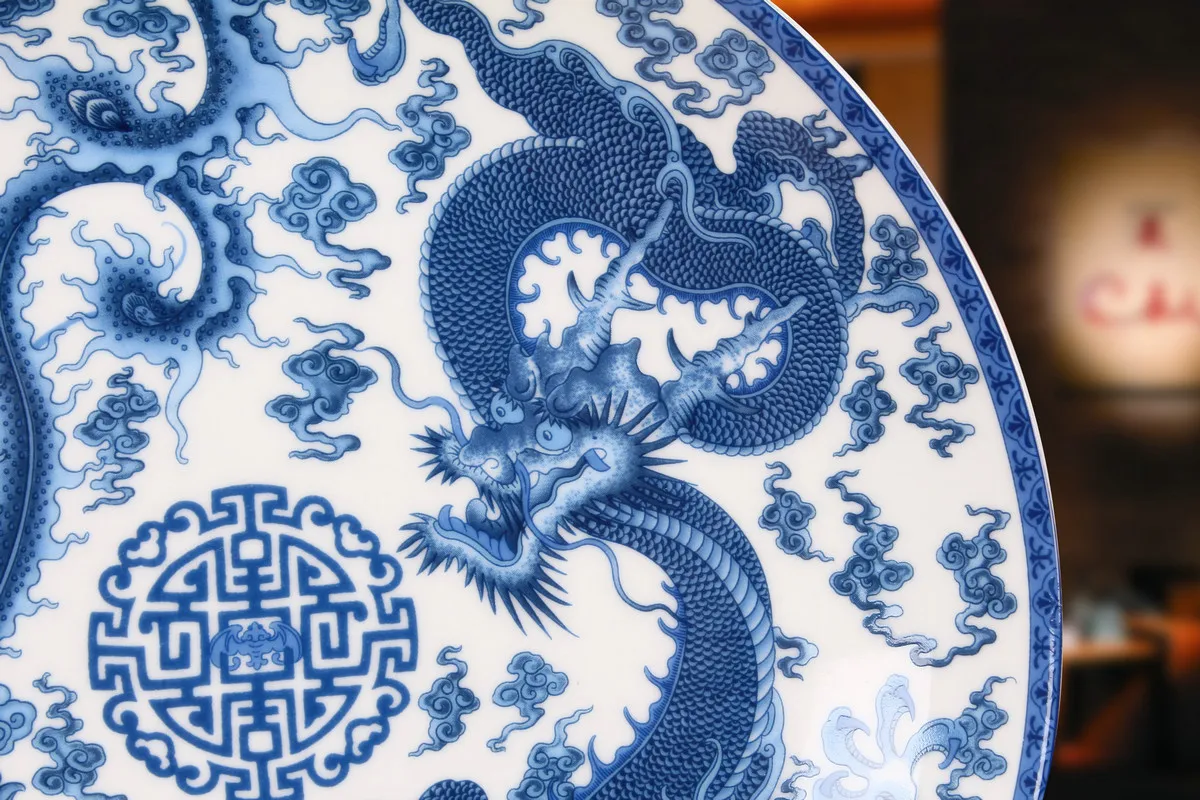 Синяя и белая тарелка для сиденья с изображением дракона феникса подвесная