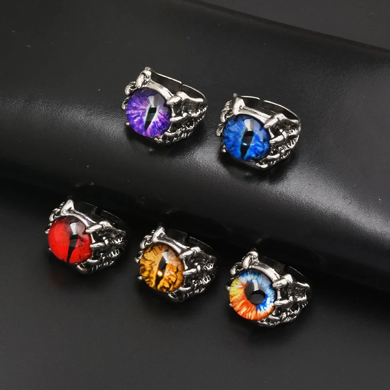 Retro Gothic Colour Evil Eye Rings For Men Domineering Dragon Claw Vintage Wedding Luxury Aesthetic Animals Ring Halloween Gifts