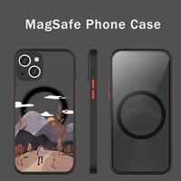super magnetic magsafe retro mountain sunrise design phone case for iphone 13 12 pro max mini hand painted landscape
