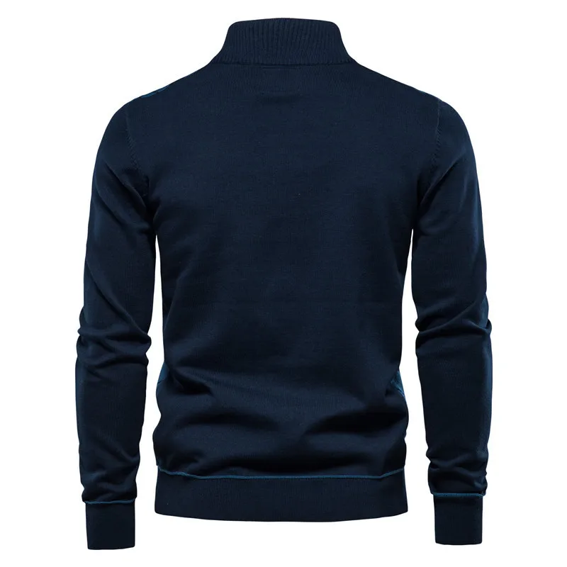 Men's Casual Plaid Long Sleeve Stand Collar Sweater Youth Half Zipper Pullover TOP