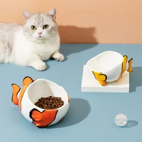 clownfish ceramic cat food bowl water basin to protect the cervical spine cat food bowls pet supplies accessories