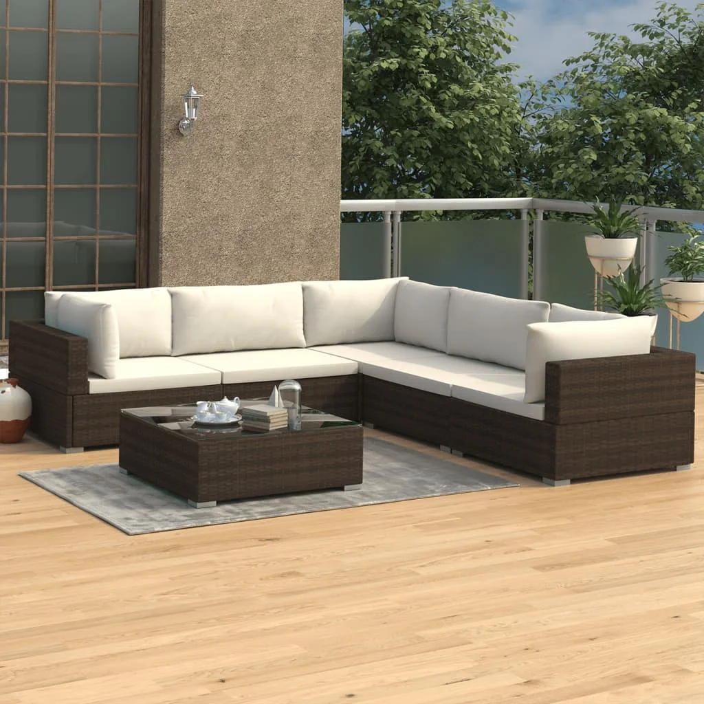 

6-Piece Garden Lounge Set with Cushions Poly Rattan Furniture Adjustable Set Patio Terrace Bar Restaurant Cafe Extremely Durable