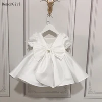 new cute dress child girl knee length white satin flower girls dress baby girl birthday dresses for 1 14 years old