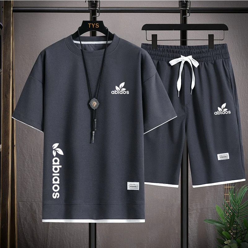 

Мужская футболка, летний комплект с шортами, дышащая футболка, повседневный Модный комплект для бега в стиле Харадзюку, мужской спортивный костюм с принтом, новинка 2023