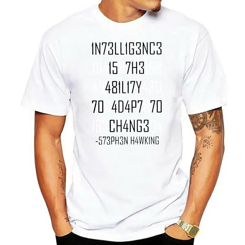 

Мужская футболка из хлопка с кодировкой «адаптация или штамповка», футболки с короткими рукавами, топы «Стивен Хокинг», интеллектуальная ф...