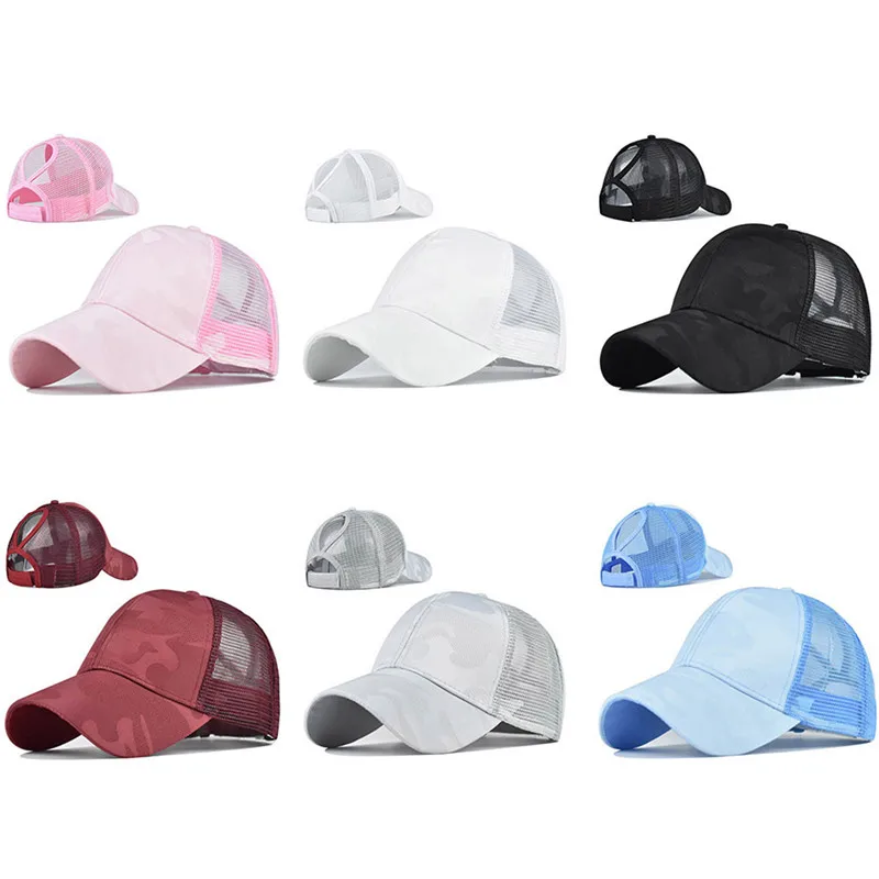 

2021 Women's Ponytail Baseball Cap Mesh Camouflage Summer Leisure Simple Snapback Cap Outdoor Streetwear Sport Hat For Women Men