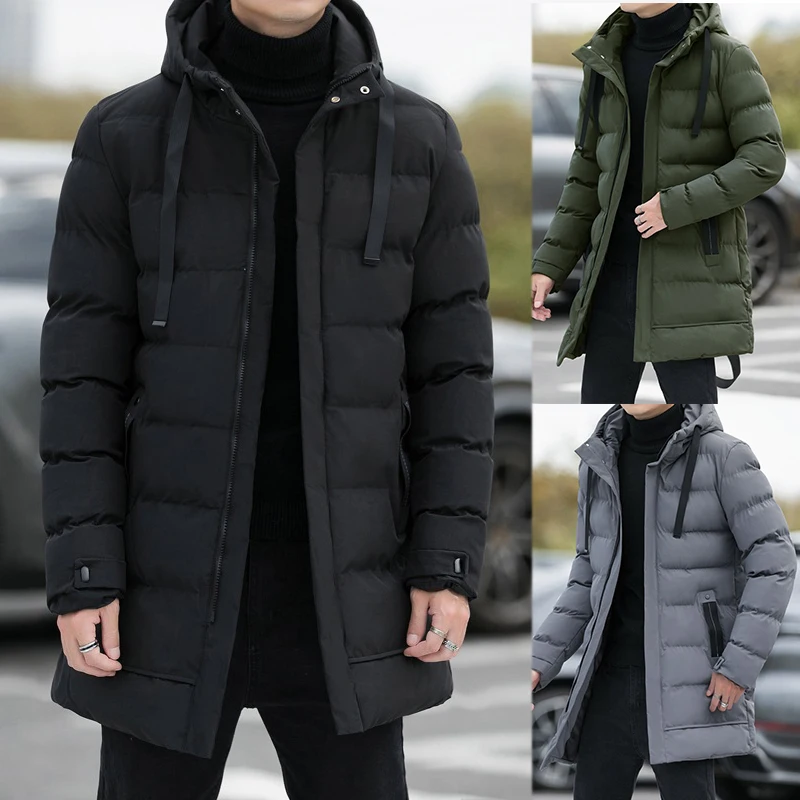 Thicken Mid-length Hooded Foe Men Warm Coat Winter Puffer Jacket Fashion Parka Overcoat Male Winter Warm Long Outwear Hooded
