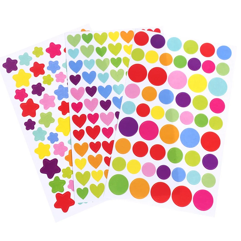 

6Pcs Kids Stickers Cute Heart Star Dot Shape Sticker For Scrapbooking Diary Photo Album Decoration Supplie Girl Boy Diy Gifts