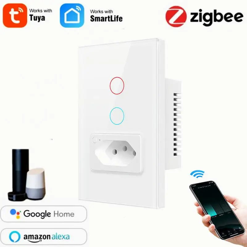

Zigbee Tuya Smart Switch Brazil Socket Smart Home Wall Touch Smart Light Switch Remote Smart Life Via Hub For Alexa Google Home
