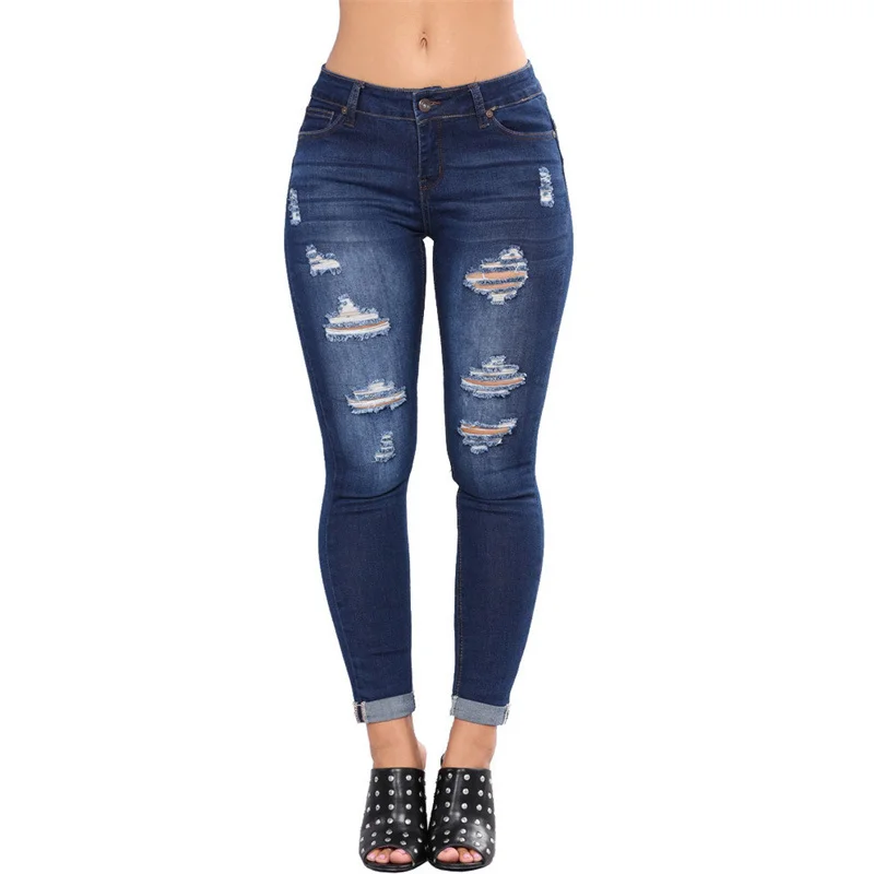 

Повседневные облегающие брюки 2023, женские модные Стрейчевые рваные джинсы с высокой талией, женские джинсовые брюки-карандаш Y2K, уличная одежда, узкие брюки