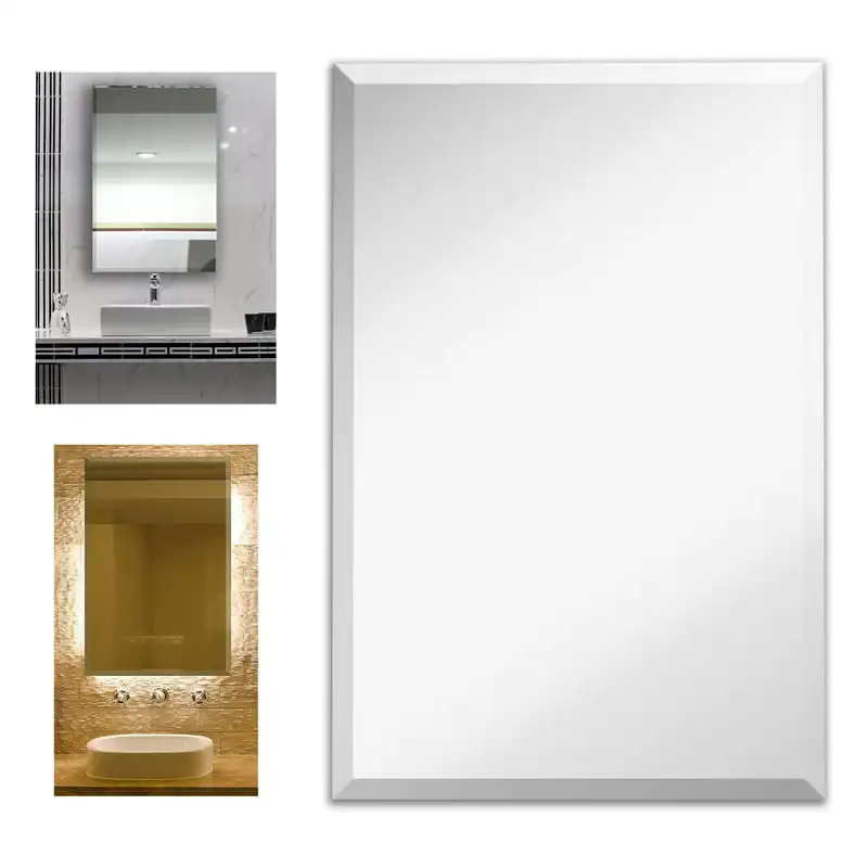 

Simple Rectangular Streamlined 1 Inch Beveled Wall Mirror | Premium Silv..