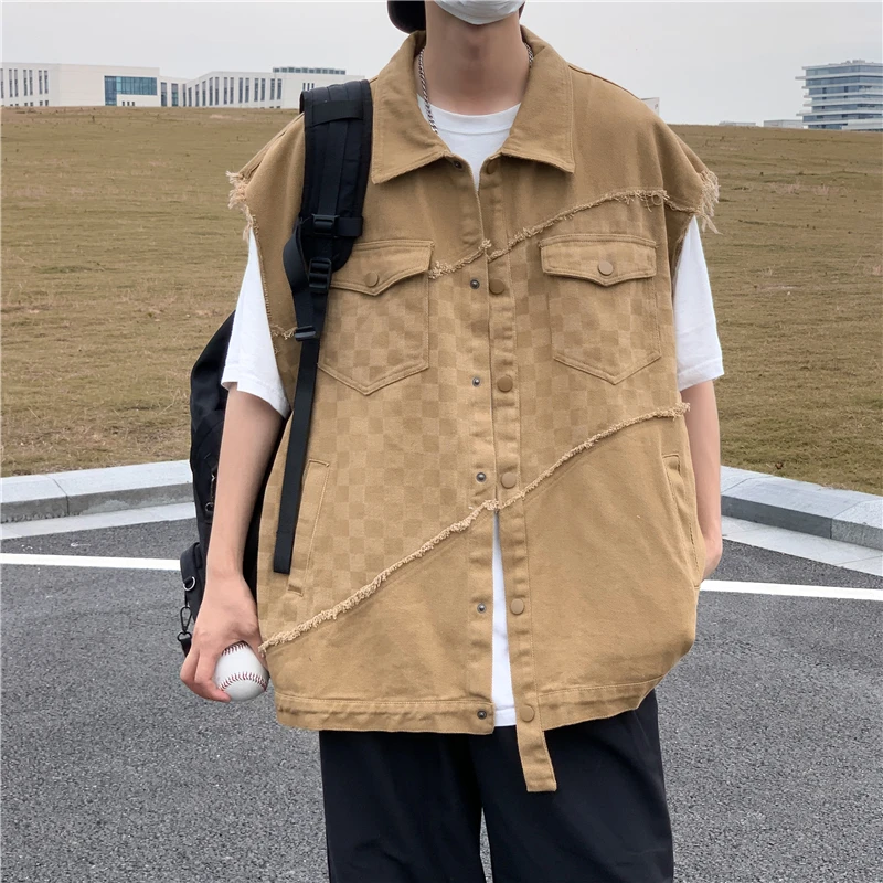 

Японский Американский винтажный джинсовый жилет мужской свободный Универсальный свитер без рукавов