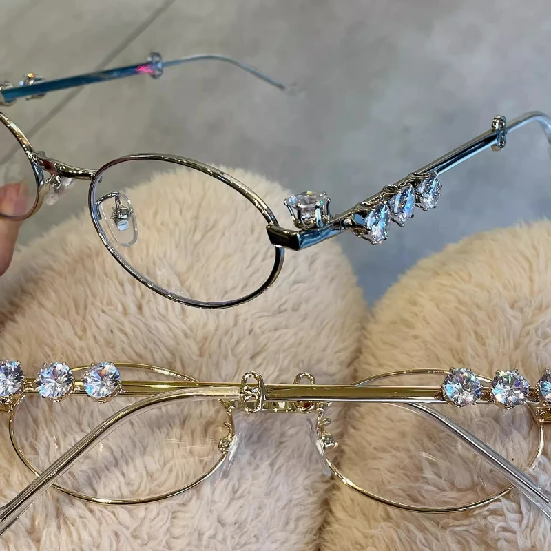Овальные очки в металлической оправе со стразами женские стиле панк ретро