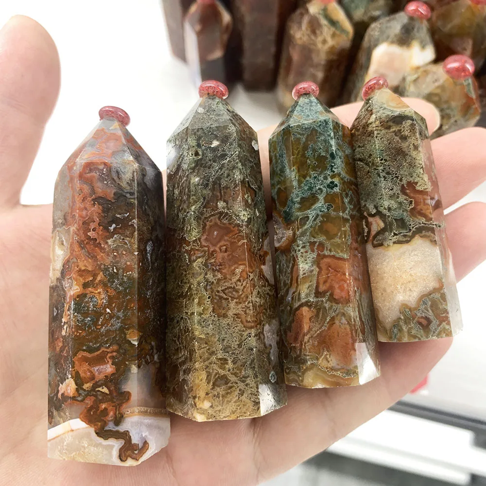 

Wholesale Natural Red Moss Agate Tower Healing Crystal Stone Point Energy Minerals Specimen Obelisk For Home Decoration