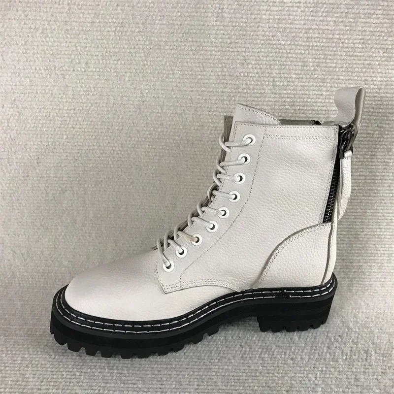 Белые ботинки до середины икры на молнии женская обувь осенне-зимняя из