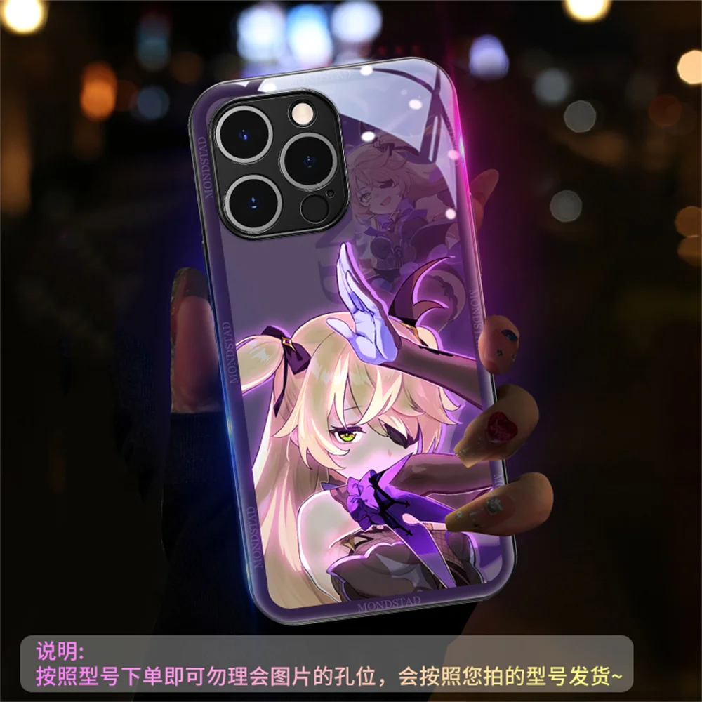 2025 Cool Hero Of Genshin Sound Control Чехлы со светодиодной вспышкой Светящаяся стеклянная