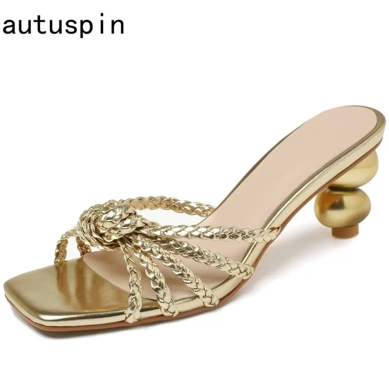 Autuspin New Arrival Fashion Women Slippers Summer Design Narrow Band High Heels Outdoor Ladies Working Party Dress Shoes Woman