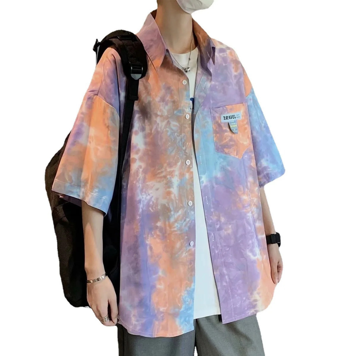 Гавайская рубашка мужская летняя куртка с коротким рукавом и оборками красивая в