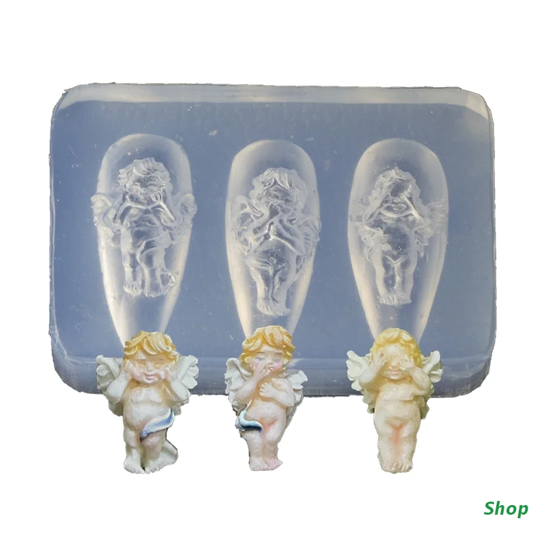 

L5YC Baroque Cupid Magic Wand Nail Art Mold Silicone Carving Mould Acrylic UV Gel Nail Art Silicone Mould Diy Girl Nail Art