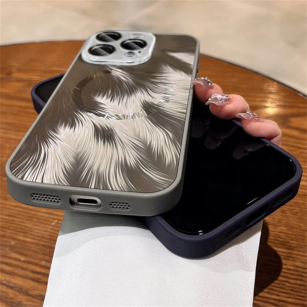 Ослепительный магнитный чехол для телефона Magsafe с блестящим перьями iPhone 16 15 14 13 12