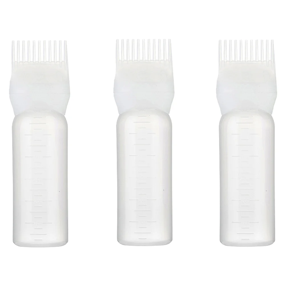 3pcs Plastic Dye Hair Dye Bottle Applicator Brush Root Comb Bottle with Graduated Scale for Hair Color Supplies