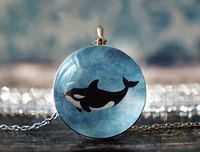 double sided glass pendant necklace cute whale pendant necklace in the ocean whale necklace beautiful gift