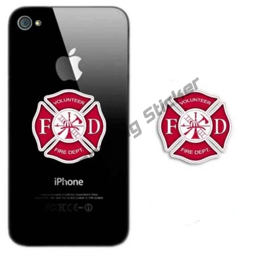 

Red Maltese Cross Volunteer Fire Department Phone Sticker - Firefighter Decal Scratches Decal Decoration Accessories KK10cm